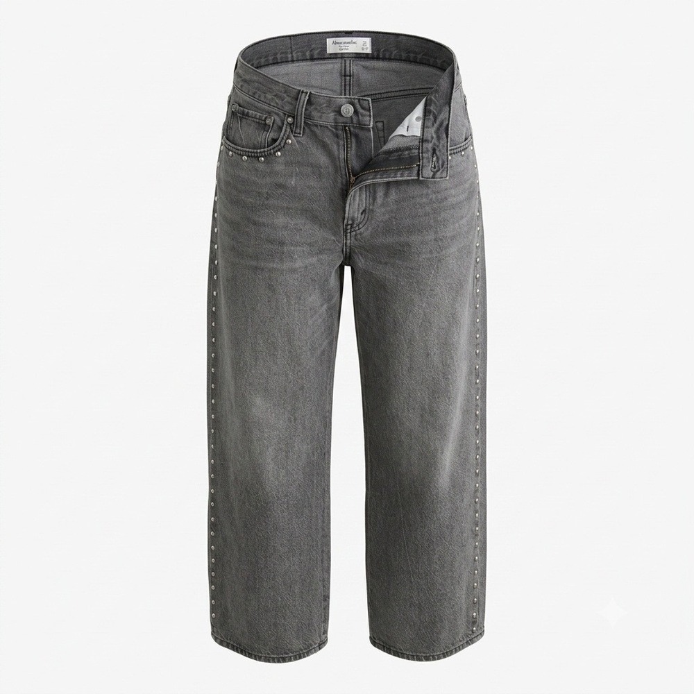 Abercrombie & Fitch The Loose High Rise Studded Jeans Gray Women's Size 27